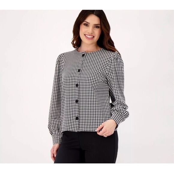 Girl with Curves Jackets & Blazers - Girl with Curves Houndstooth Front Ponte Jacket Women’s Sz Large Black/White